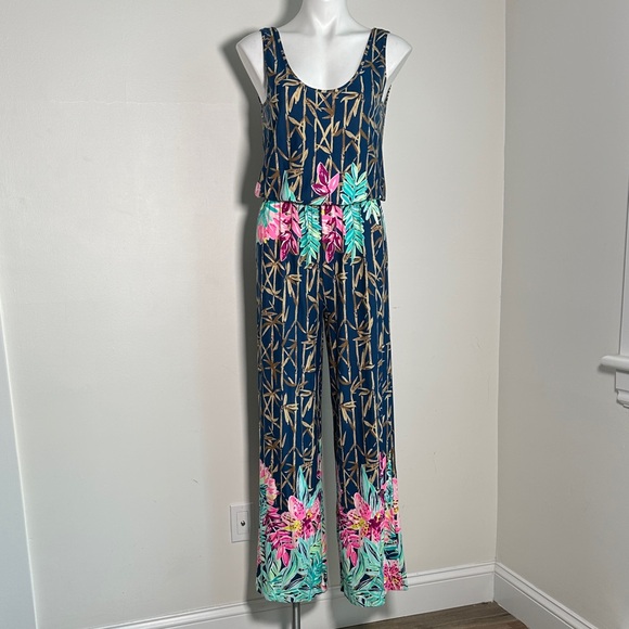Lilly Pulitzer KORI. Jumpsuit Navy and Pink Floral Jumpsuit - Picture 1 of 14